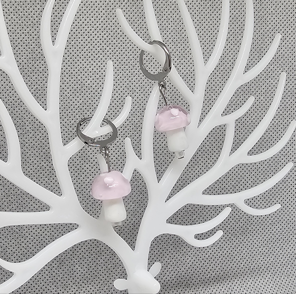 Handmade pink mushroom 316l Stainless Steel Leverbacks